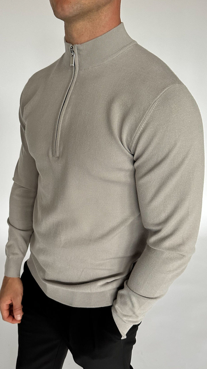 Sorrento LUXURY COTTON 1/4 ZIP NECK JUMPER - GREY