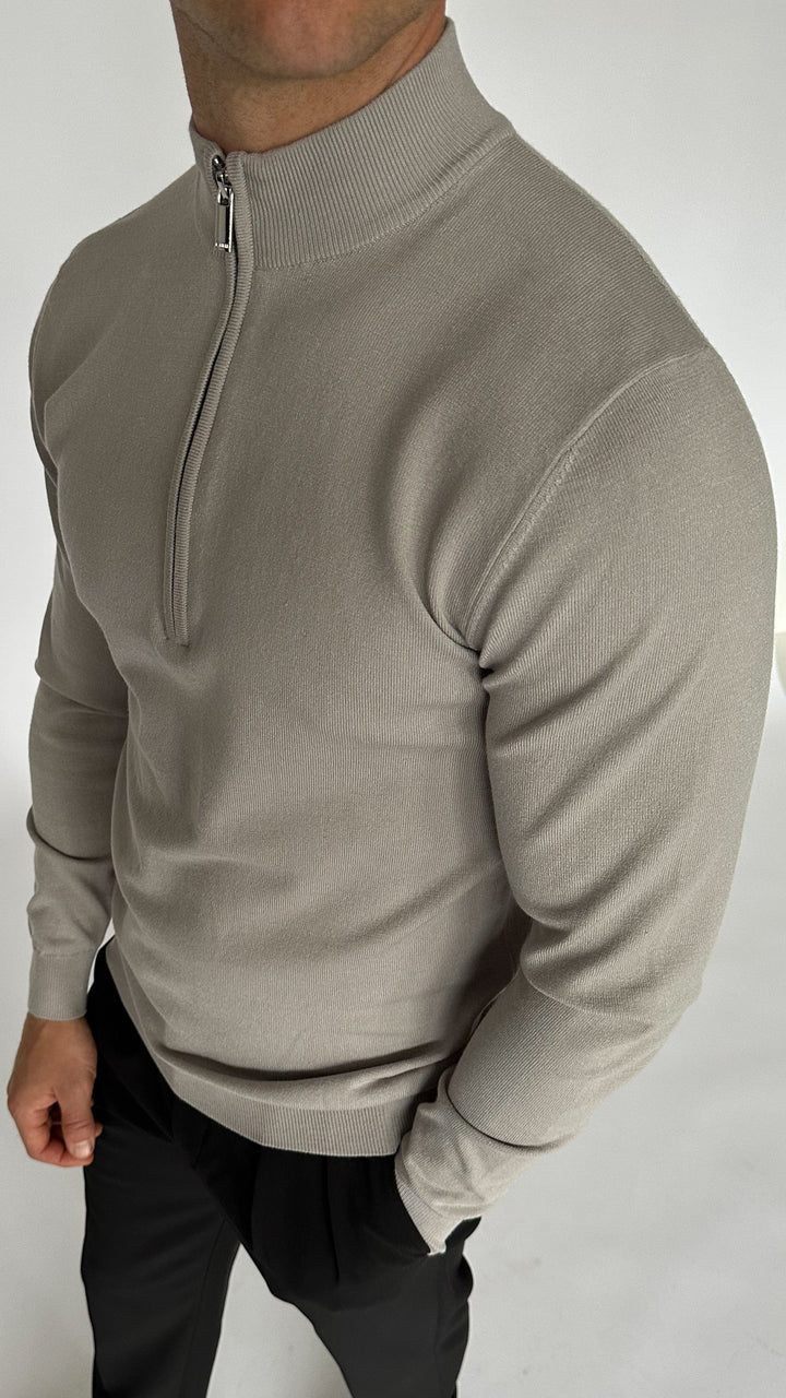 Sorrento LUXURY COTTON 1/4 ZIP NECK JUMPER - GREY