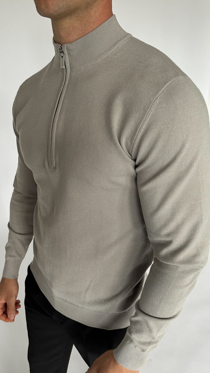 Sorrento LUXURY COTTON 1/4 ZIP NECK JUMPER - GREY