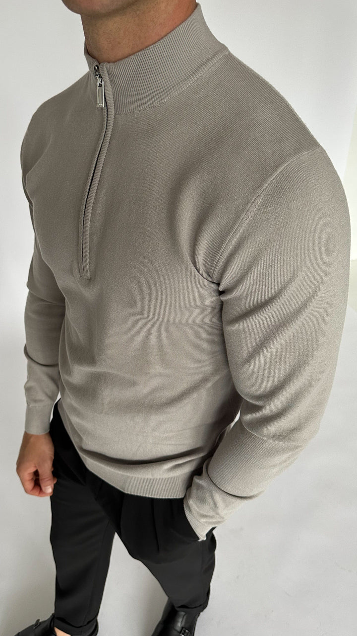 Sorrento LUXURY COTTON 1/4 ZIP NECK JUMPER - GREY