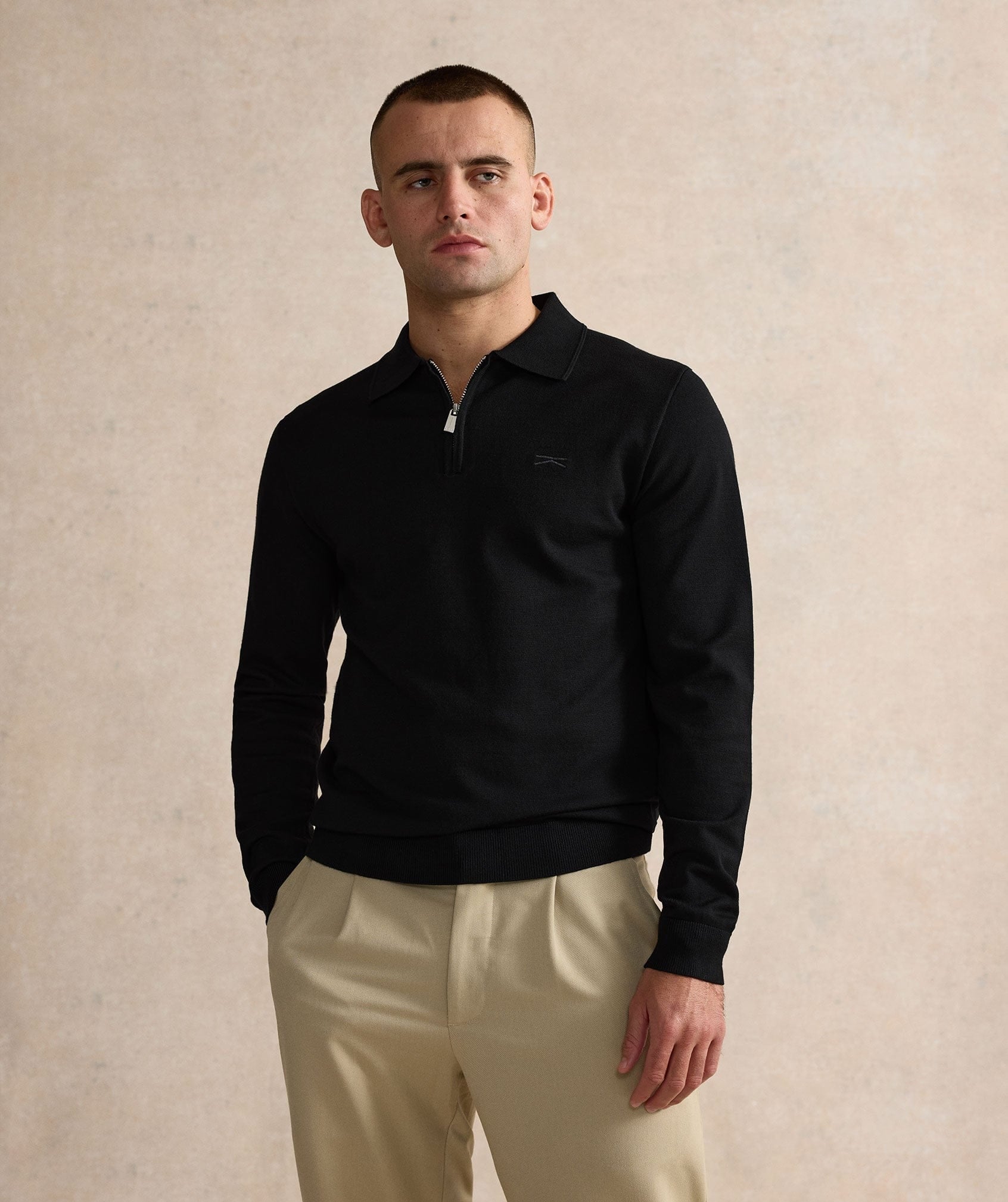 Longsleeve Zipped Polo - Black