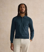 Longsleeve Zipped Polo - Navy