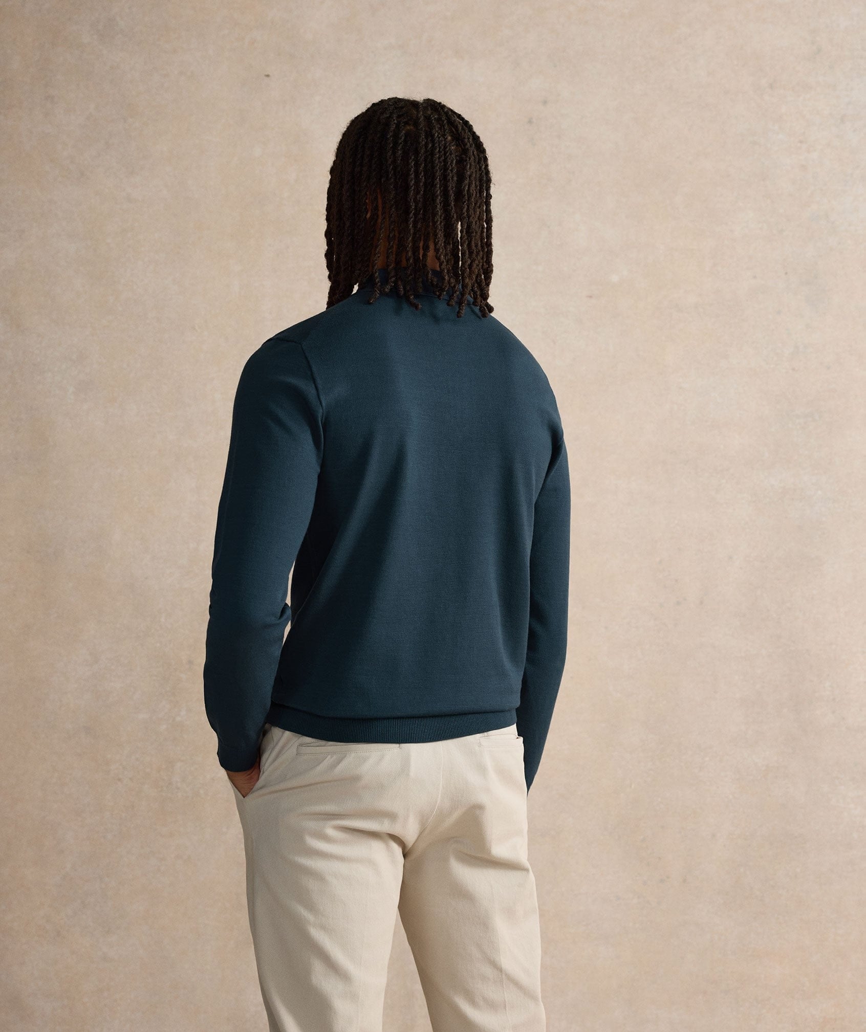 Longsleeve Zipped Polo - Navy