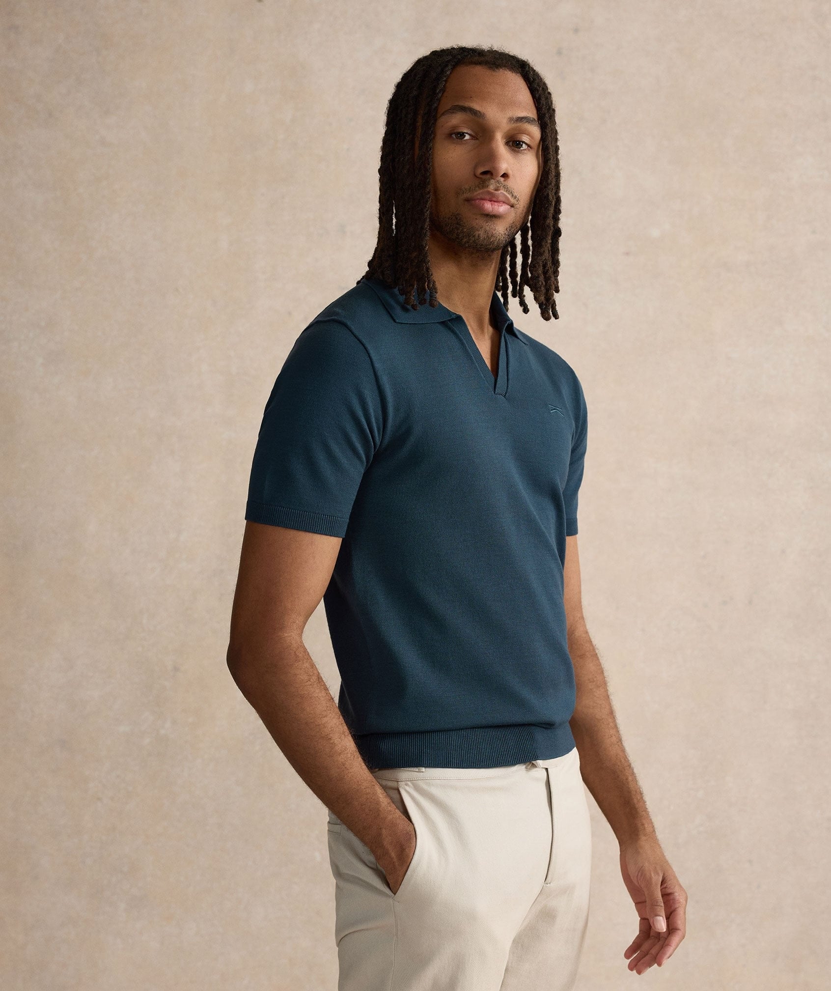 Open Collar Polo Shirt - Navy