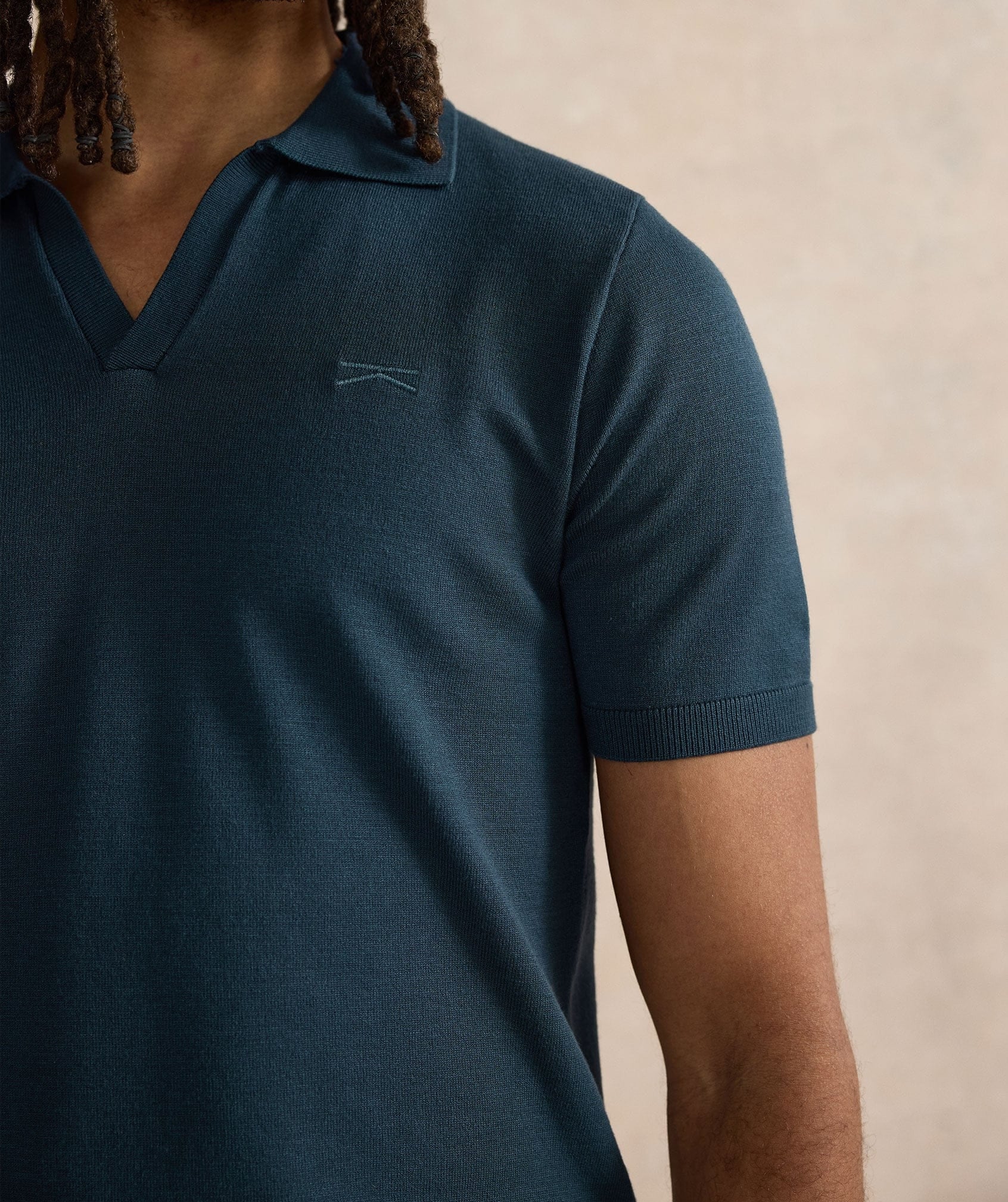 Open Collar Polo Shirt - Navy