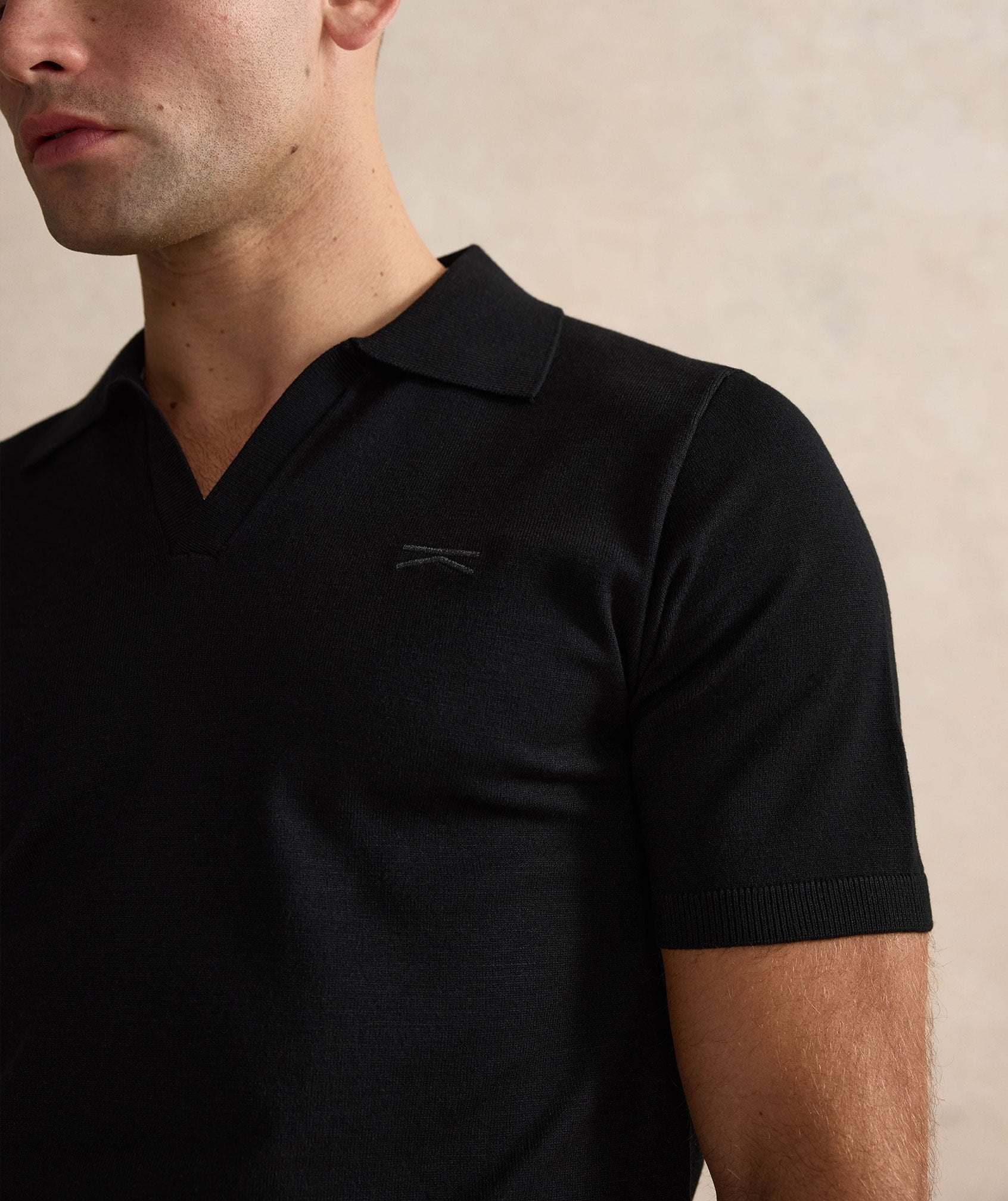 Open Collar Polo Shirt - Black