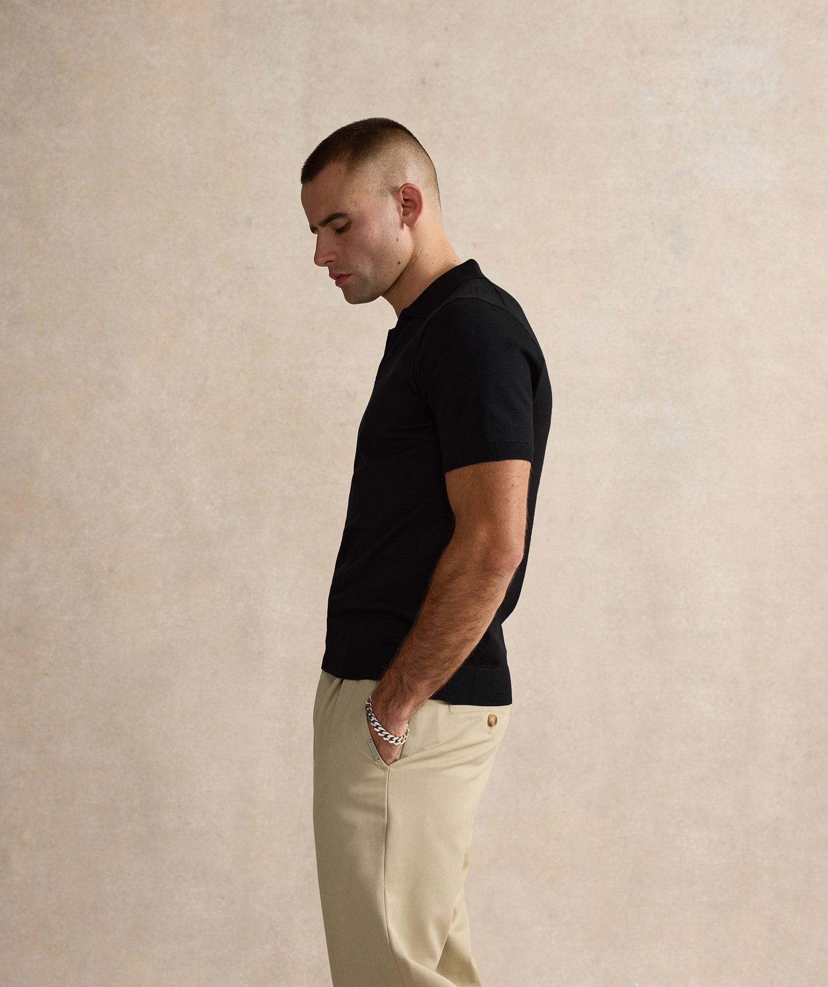 Open Collar Polo Shirt - Black