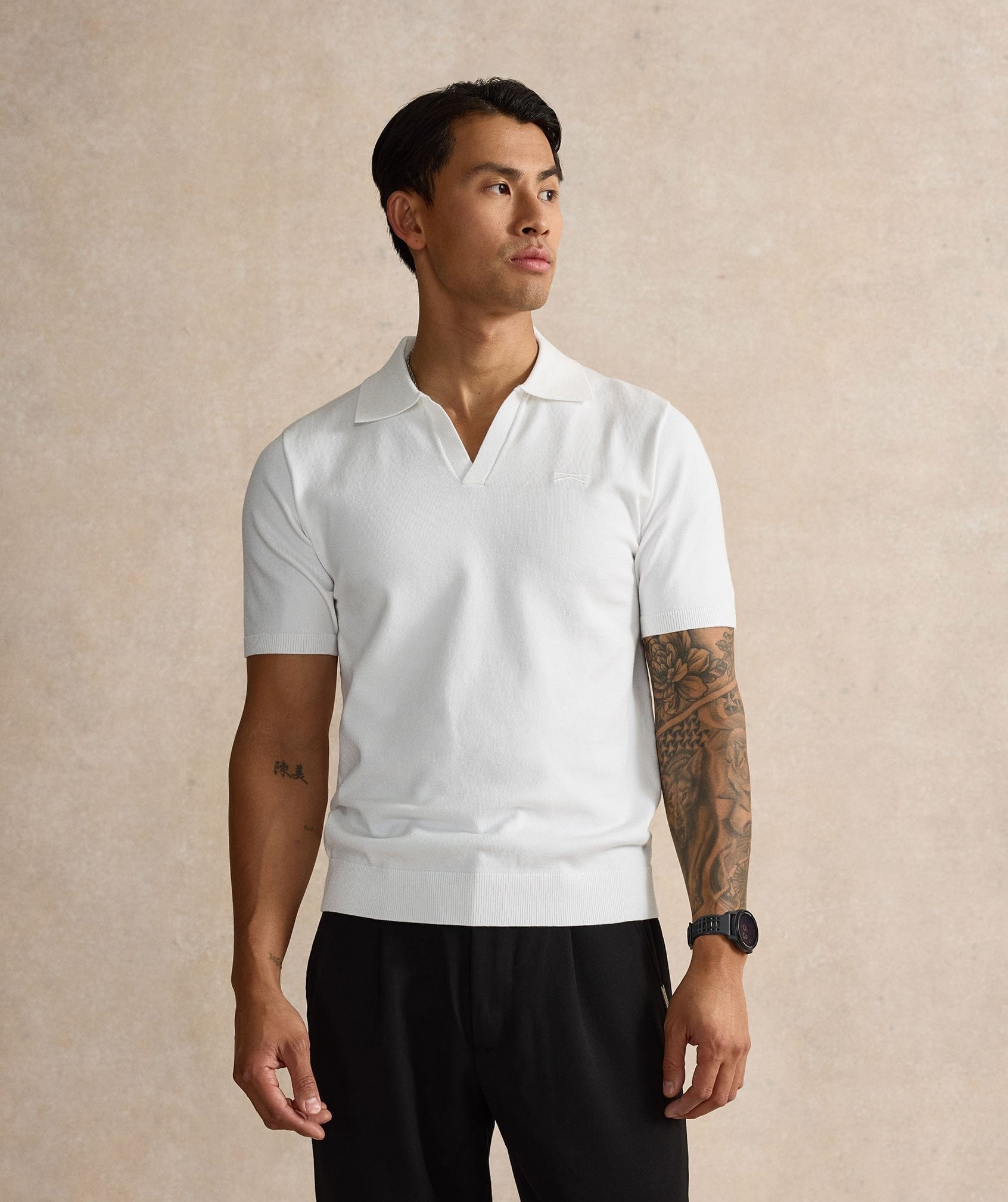 Open Collar Polo Shirt - White