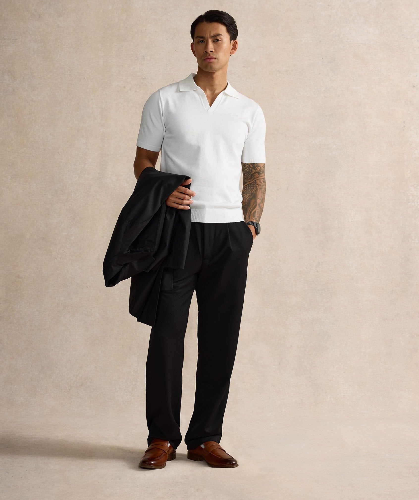 Open Collar Polo Shirt - White