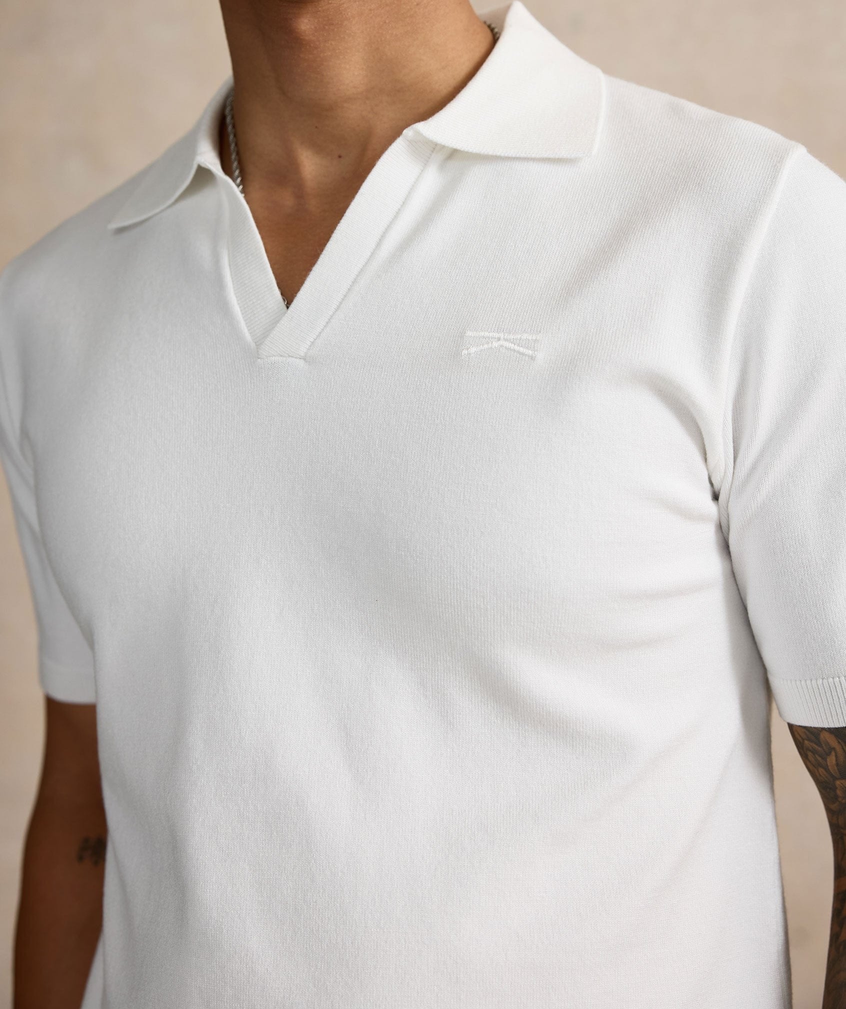 Open Collar Polo Shirt - White