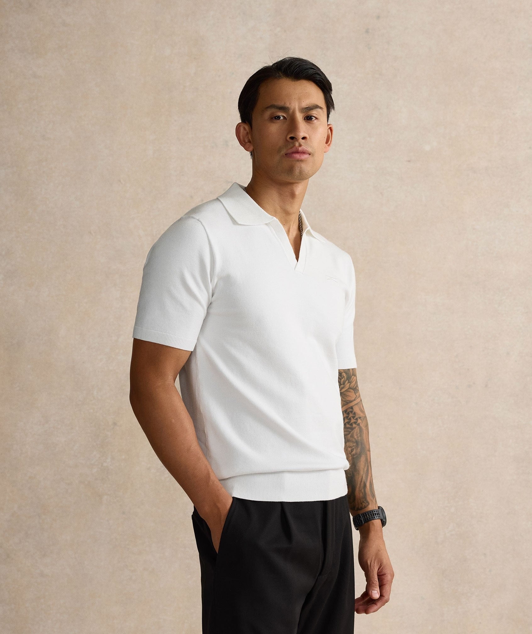 Open Collar Polo Shirt - White