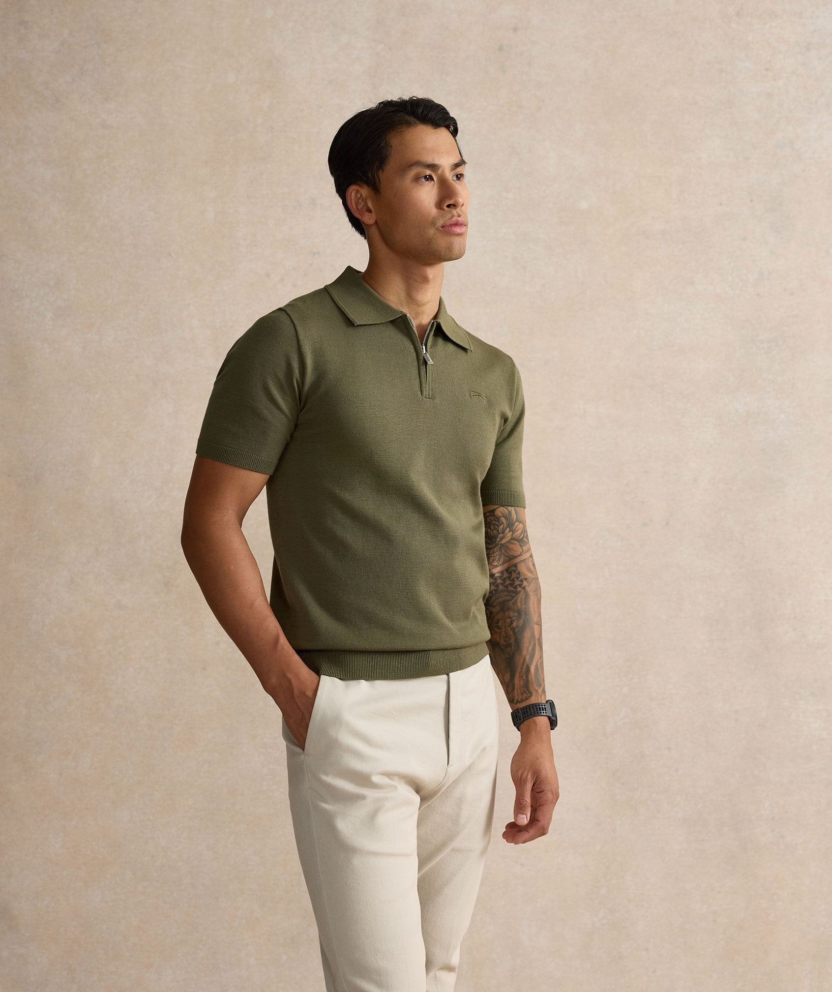 Kalibre Zipped Polo Shirt - Khaki